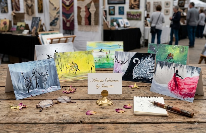 Artistic Dreams by Juanita - 4x6 Tented Cards Displayed on Table